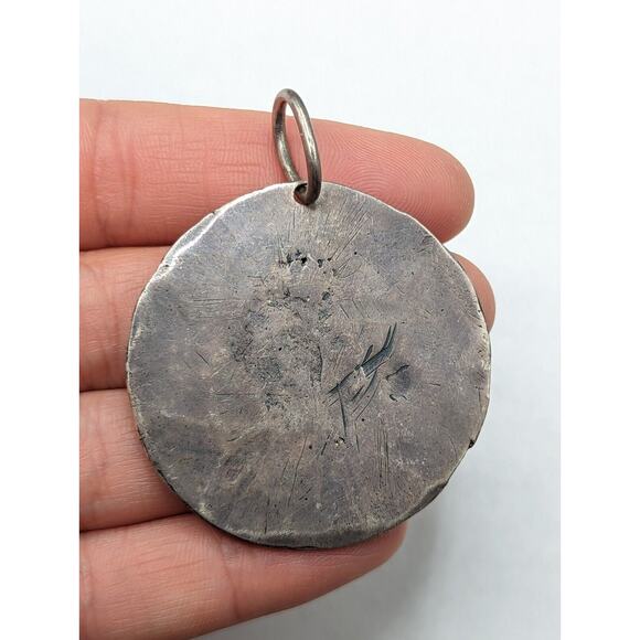 Large Sterling Silver Beautiful Art Nouveau Woman Lady Detailed Vintage Pendant - Picture 8 of 11